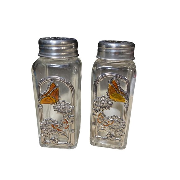 Ganz Salt and pepper Shaker set Butterfly Floral Theme - Picture 1 of 9